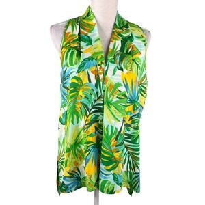 Floral & Ivy Floral Blouse Sleeveless V-Neck M Green Tropical New